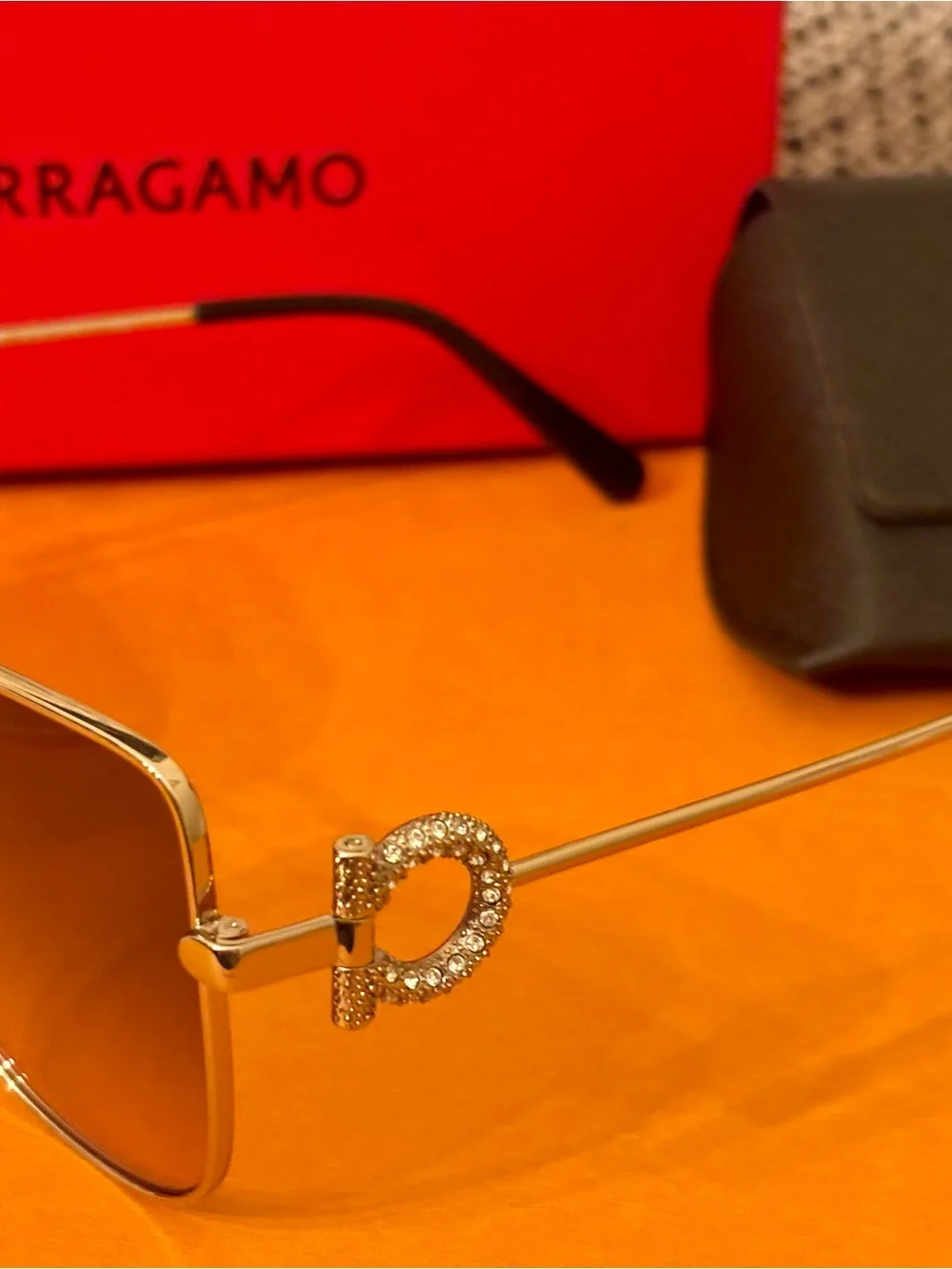 NIB, Salvatore Ferragamo Gold-Accented Brown Gradient Sunglasses
